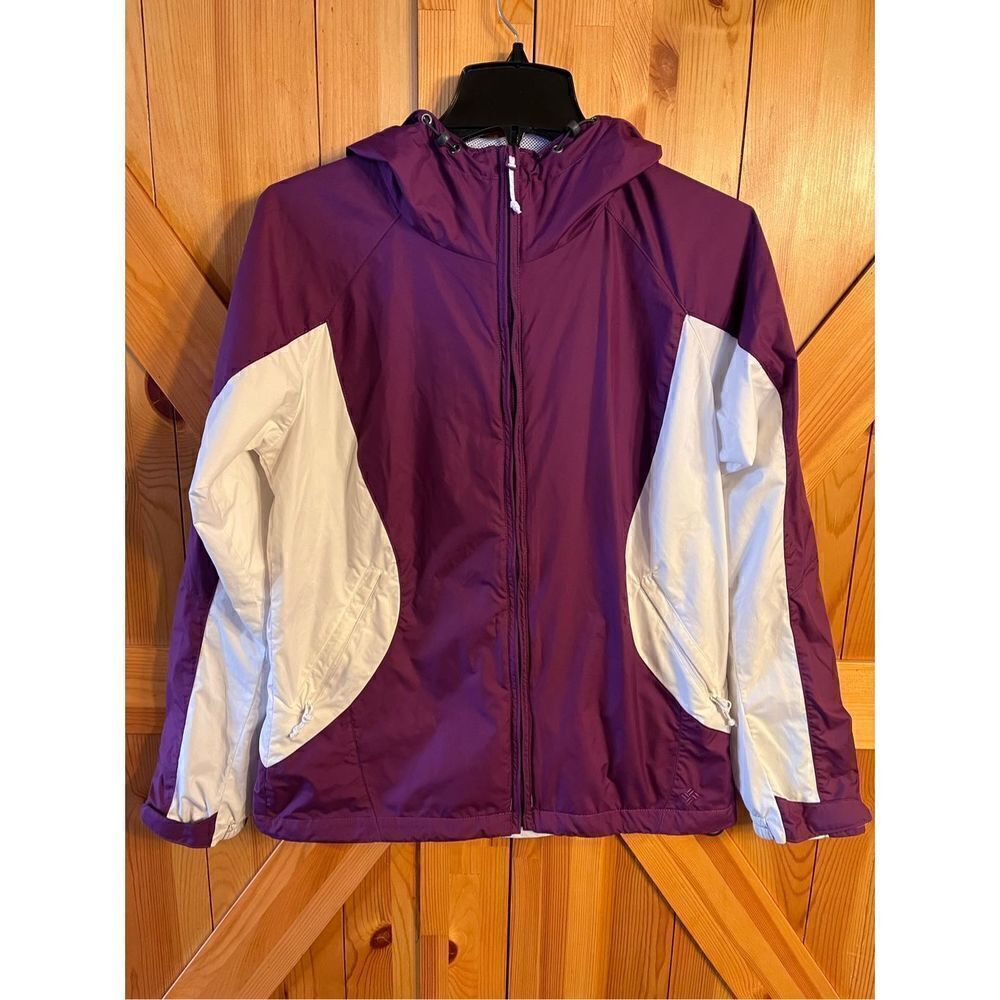 Columbia Yamhill Wind II Jacket Size M Purple White Hooded Full Zip (2470)